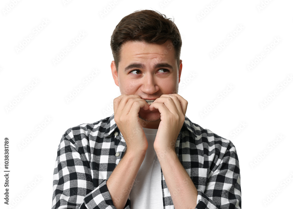Portrait of scared young man on white background Portrait of scared young man on white background