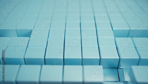Abstract close-up of shiny light blue cubes arranged in a uniform grid on a smooth surface