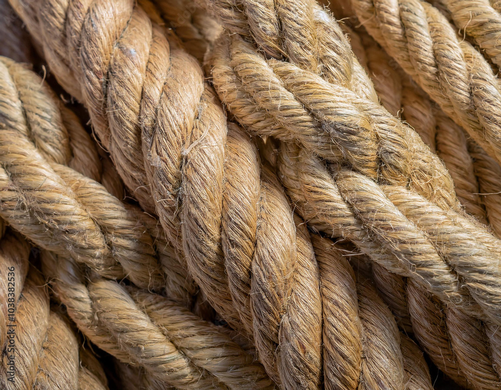 Close-Up of Hemp Rope with Natural Texture and Twisted Fiber Close-Up of Hemp Rope with Natural Texture and Twisted Fiber