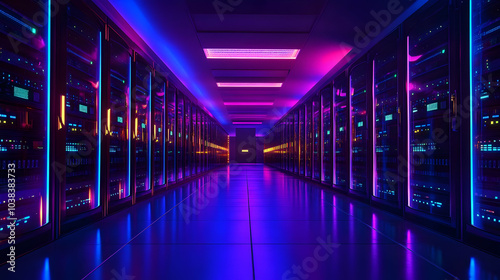 Server Room with Neon Lights.