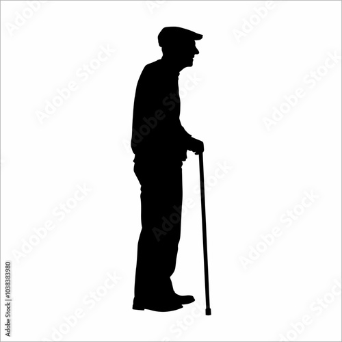 silhouette of an old grandfather, with a stick
