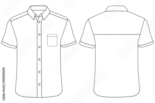 Short sleeved men sleeves formal resort shirt flat technical drawing vector illustration mockup template design