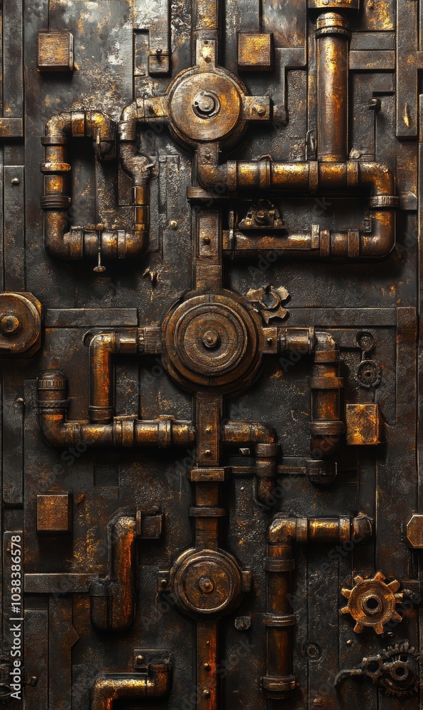 Rusty metal steampunk gear and pipe pattern. Rusty metal steampunk gear and pipe pattern.