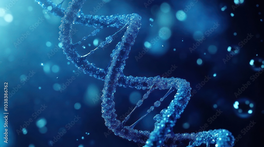 A glowing, intricate structure resembling DNA, with vibrant blue strands twisting in a double helix. The blue hues highlight the complexity and beauty of life's genetic blueprint. A glowing, intricate structure resembling DNA, with vibrant blue strands twisting in a double helix. The blue hues highlight the complexity and beauty of life's genetic blueprint.