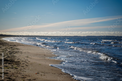 Baltic sea shore Waves, water splashes in Southern Sweden