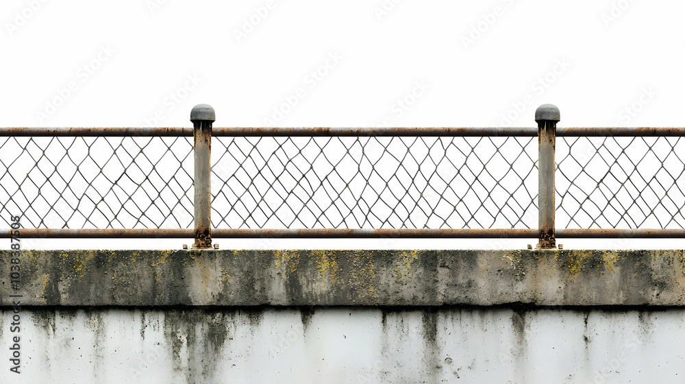 Rusty Chain Link Fence on Concrete Wall. Rusty Chain Link Fence on Concrete Wall.