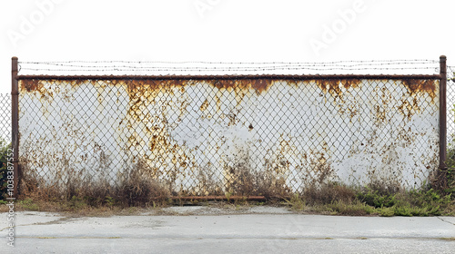 Rusty Chain Link Fence With Barbed Wire. photo