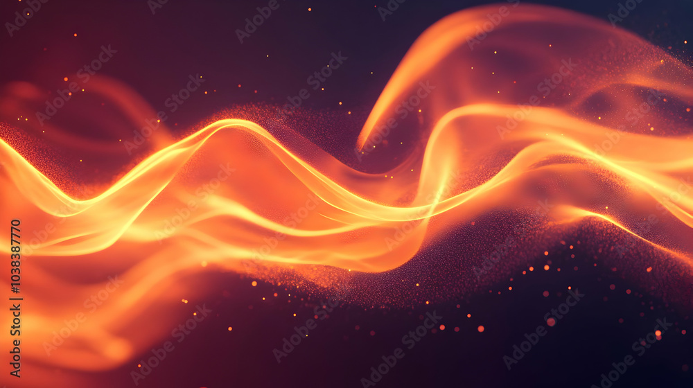 Fototapeta premium Abstract orange wave with glowing particles.