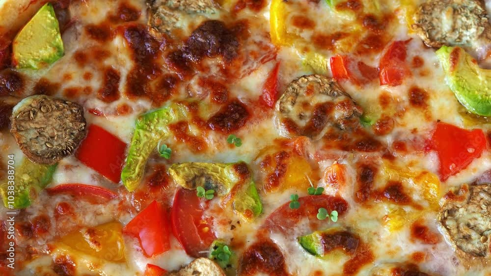 Top view of a hot vegetable pizza on a wooden table, on a dark background. Delicious vegetable pizza on a fluffy dough. food delivery, vegetarian dishes. Margaret. Italian traditional cuisine Top view of a hot vegetable pizza on a wooden table, on a dark background. Delicious vegetable pizza on a fluffy dough. food delivery, vegetarian dishes. Margaret. Italian traditional cuisine