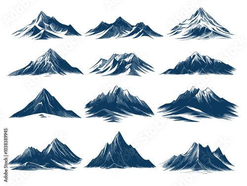 mountain ranges minimalist bold brush strokes dark blue snowy peaks