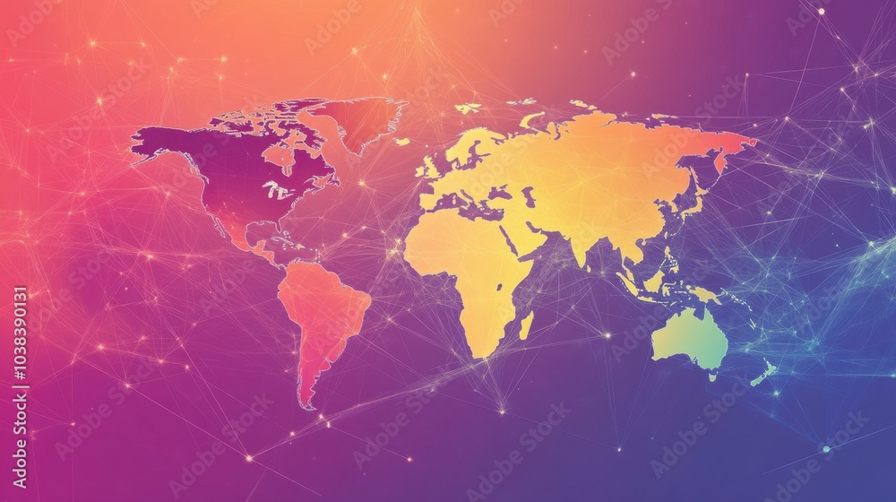 Fototapeta premium Colorful Abstract World Map with Network Connections