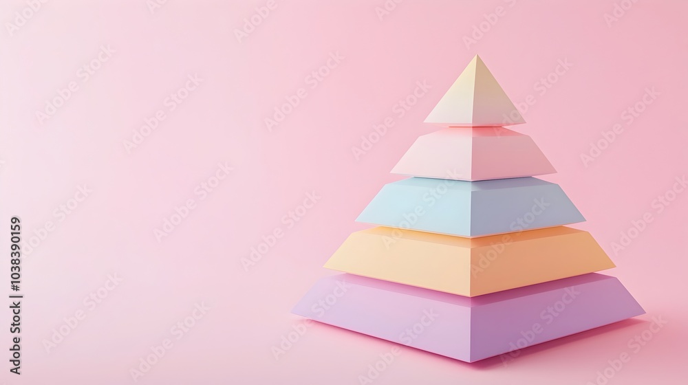 Floating Pastel 3D Pyramid Chart Centered on Light Pink Background Floating Pastel 3D Pyramid Chart Centered on Light Pink Background