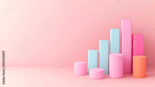 Free Download Pastel 3D Bar Chart Floating on Soft Pink Background with Ample Copy Space for Minimalist Data - GFXLoad