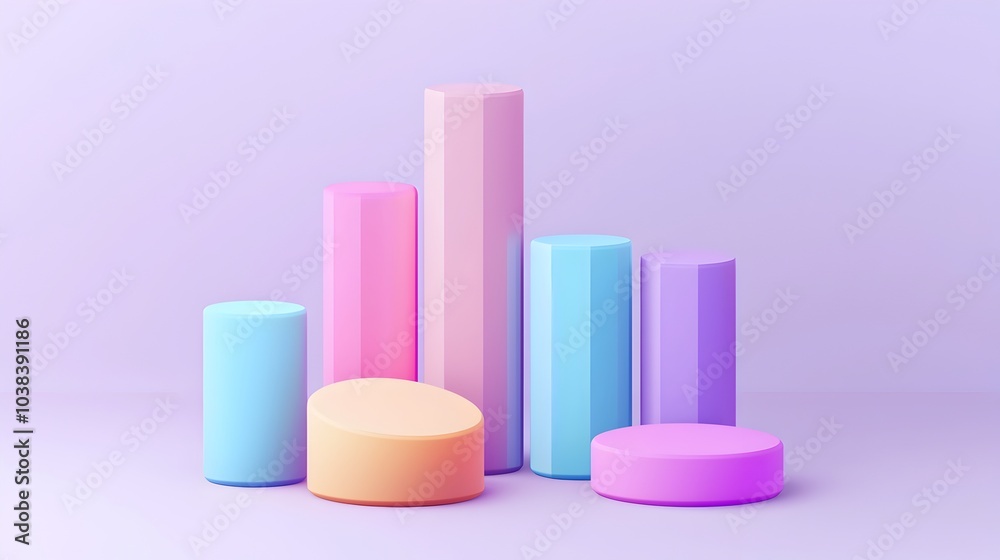 Pastel Colored 3D Bar Graph with Rounded Edges Against Lavender Background Pastel Colored 3D Bar Graph with Rounded Edges Against Lavender Background