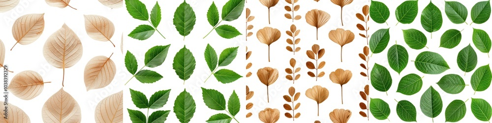 A collection of diverse leaves on a white background, showcasing various shapes and colors. A collection of diverse leaves on a white background, showcasing various shapes and colors.