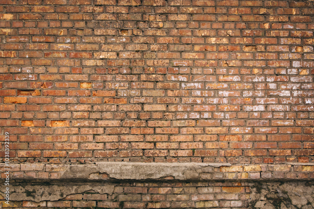 Non-linear pattern of an old shabby brick wall with natural patterns of paint chips. Restoration of semi-antique brick walls. A basic neutral background for a design project. Non-linear pattern of an old shabby brick wall with natural patterns of paint chips. Restoration of semi-antique brick walls. A basic neutral background for a design project.