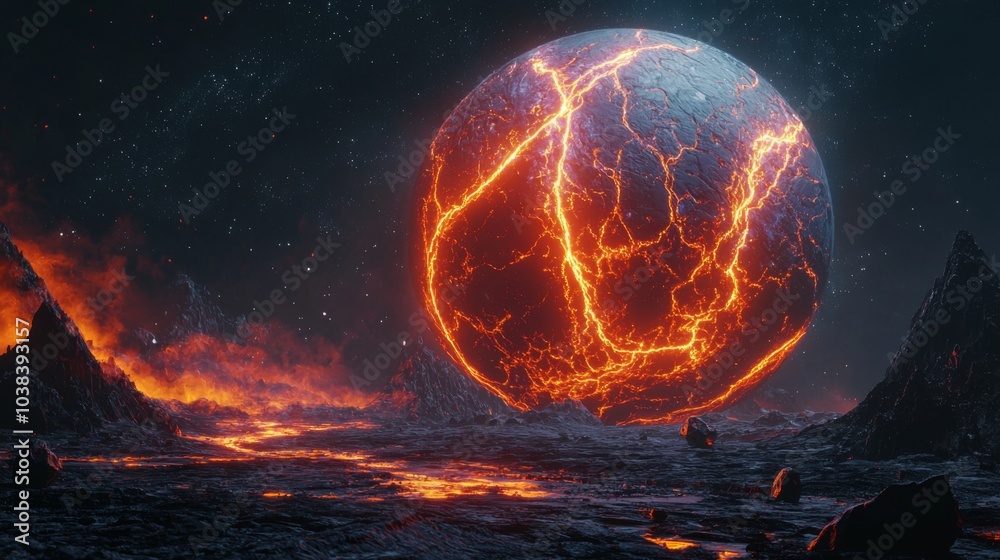 A planet that emits periodic energy pulses from its core, lighting up the atmosphere with bright, colorful waves A planet that emits periodic energy pulses from its core, lighting up the atmosphere with bright, colorful waves