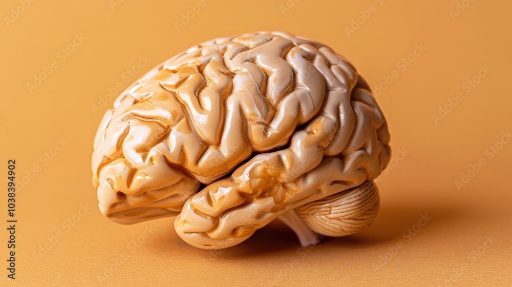 Close-up of human brain model with visible tumor, neutral background, soft lighting, medical focus, detailed representation, educational tool for medical professionals and students. Close-up of human brain model with visible tumor, neutral background, soft lighting, medical focus, detailed representation, educational tool for medical professionals and students.