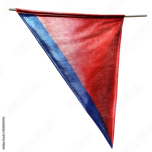 Vibrant red and blue triangular fabric flag on a pole photo