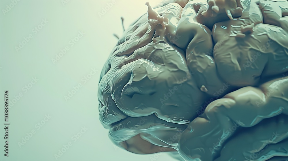 Obraz premium Close-up of human brain model with visible tumor, neutral background, soft lighting, medical focus, detailed representation, educational tool for medical professionals and students.