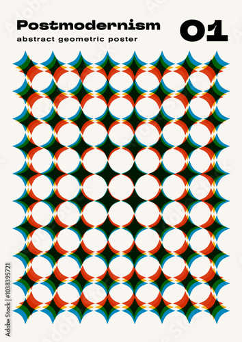 Postmodern abstract poster, geometric graphic dynamic elements, modern vector minimalist poster with geometric shapes in black and white, brutalist style inspired graphics