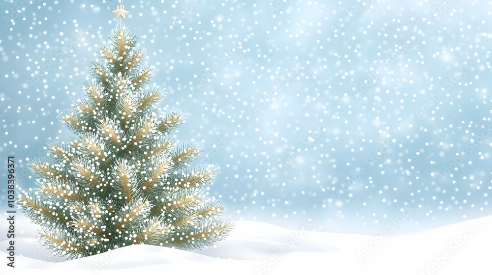 Obraz premium Snowy Christmas Tree in Winter Wonderland.