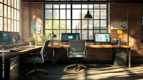 Modern Office Space with Natural Light and Technology