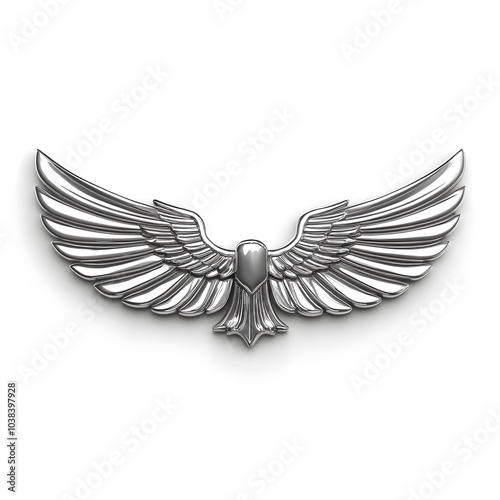 Sleek metallic winged eagle emblem on white background photo