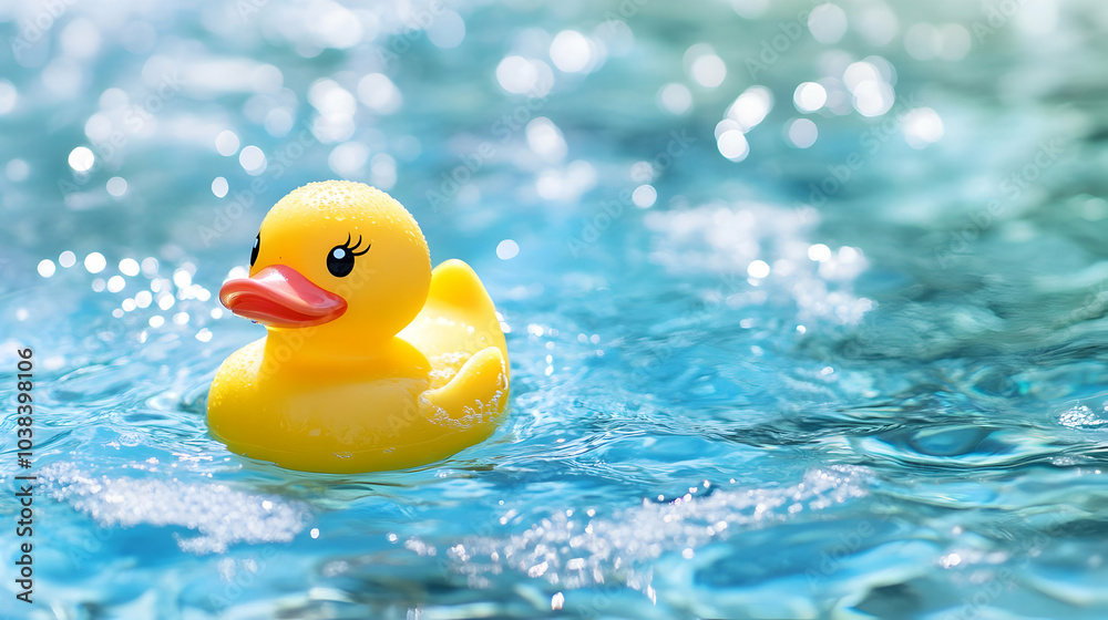 Yellow Rubber Duck Floating in a Pool.