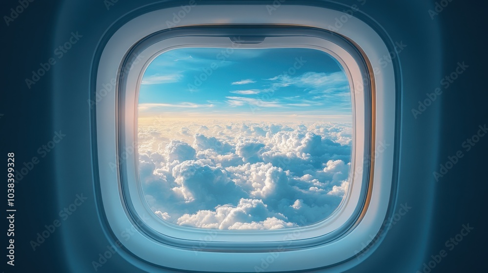 View of clouds from an airplane window, travel View of clouds from an airplane window, travel