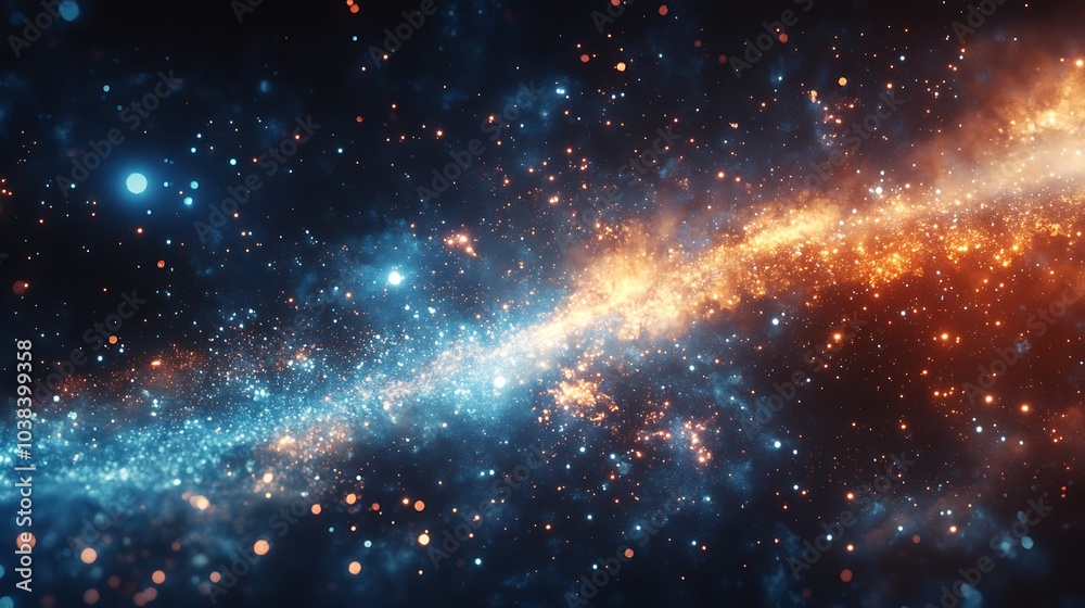 A glowing blue light casting beams and sparkles through a dark, particle-filled atmosphere. A glowing blue light casting beams and sparkles through a dark, particle-filled atmosphere.