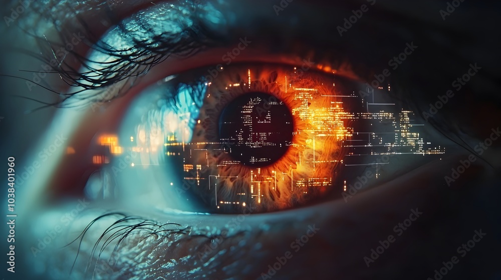Futuristic Biometric Eye with Digital Security Symbols Representing Data Privacy Futuristic Biometric Eye with Digital Security Symbols Representing Data Privacy