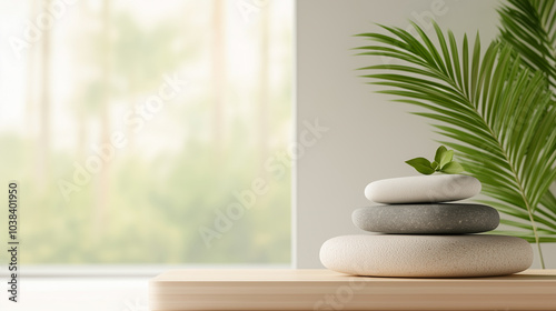 A stack of rocks with a leaf on top
