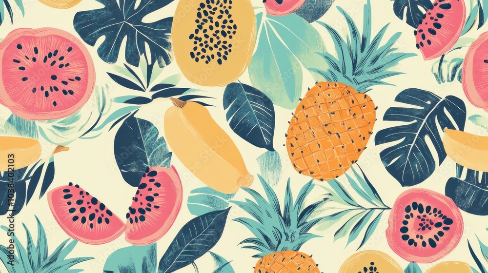 Vibrant Tropical Fruit Pattern Background Design Vibrant Tropical Fruit Pattern Background Design