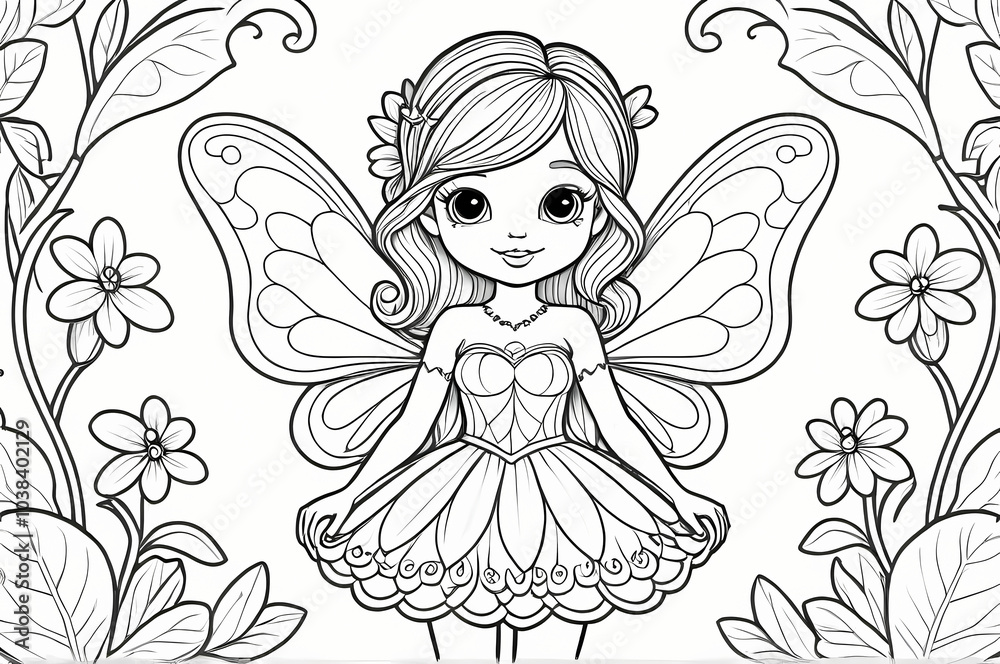 Fototapeta premium Cute Little Fairy Coloring Book Page