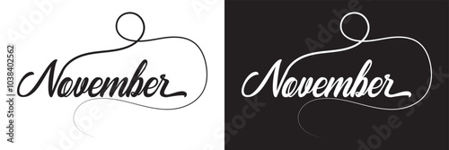 Hey November. Calligraphy Handwritten Black and white Color Text On white and black  Background.  Vector illustration. EPS 10