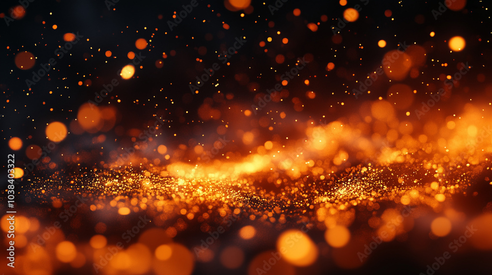 Naklejka premium Rozmyte iskry unoszą się w powietrzu na tle głębokiej czerni, tworząc efekt eterycznego ognia.