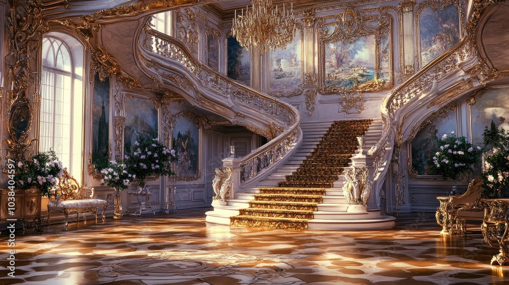 Fototapeta premium Grand Luxurious Apartment Interior with Elegant Staircase