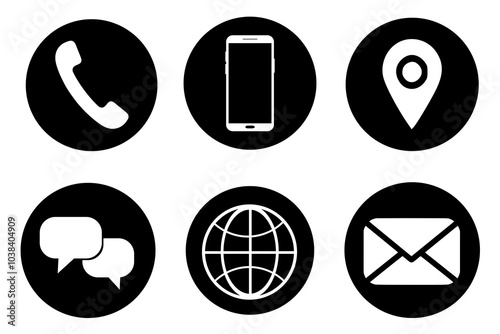 Icons for contact details, a website.