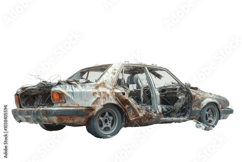 Rusty Abandoned Car with Damaged Body on Transparent Background photo