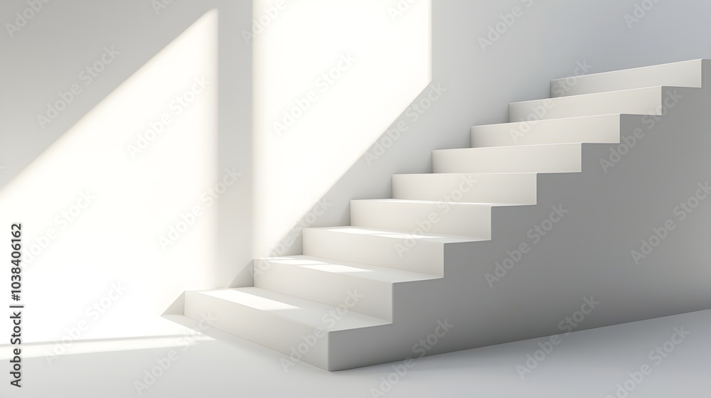 Minimal White Stairs with Soft Shadows Casting Depth and Contrast Minimal White Stairs with Soft Shadows Casting Depth and Contrast