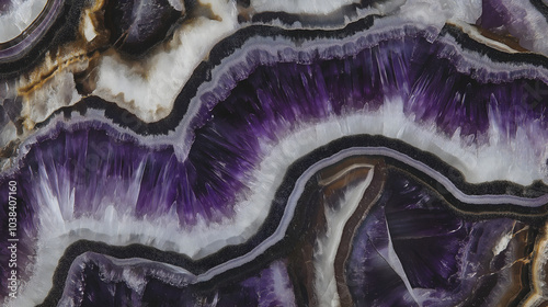 Amethyst slice background featuring rich purple crystals and concentric layers with a shiny quartz structure