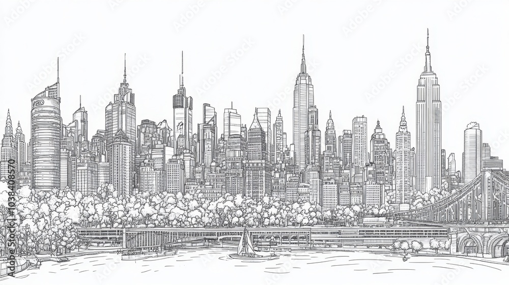 Outline of a Cityscape Illustration in Monochrome Outline of a Cityscape Illustration in Monochrome