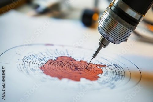 A seismograph in action, recording seismic activity during an earthquake photo