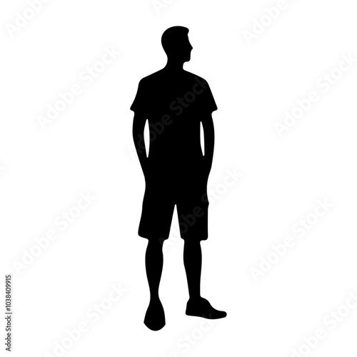 Silhouette of a man in shorts and a T-shirt on a transparent background