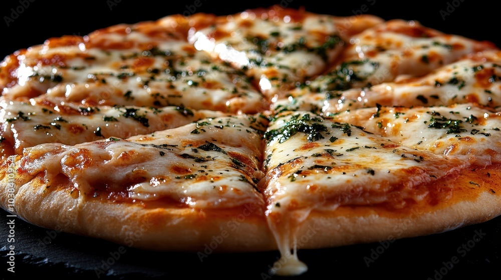 pizza with melting cheese, black background pizza with melting cheese, black background