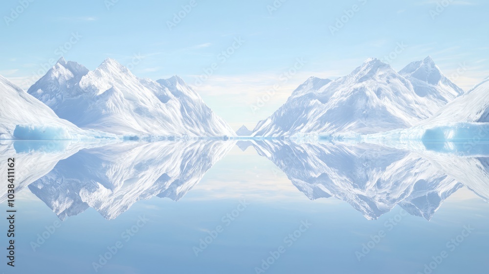 Fototapeta premium Majestic Ice-Capped Mountains Reflecting in Glacial Lake - Ultra-Detailed Ice Age Environment Photo