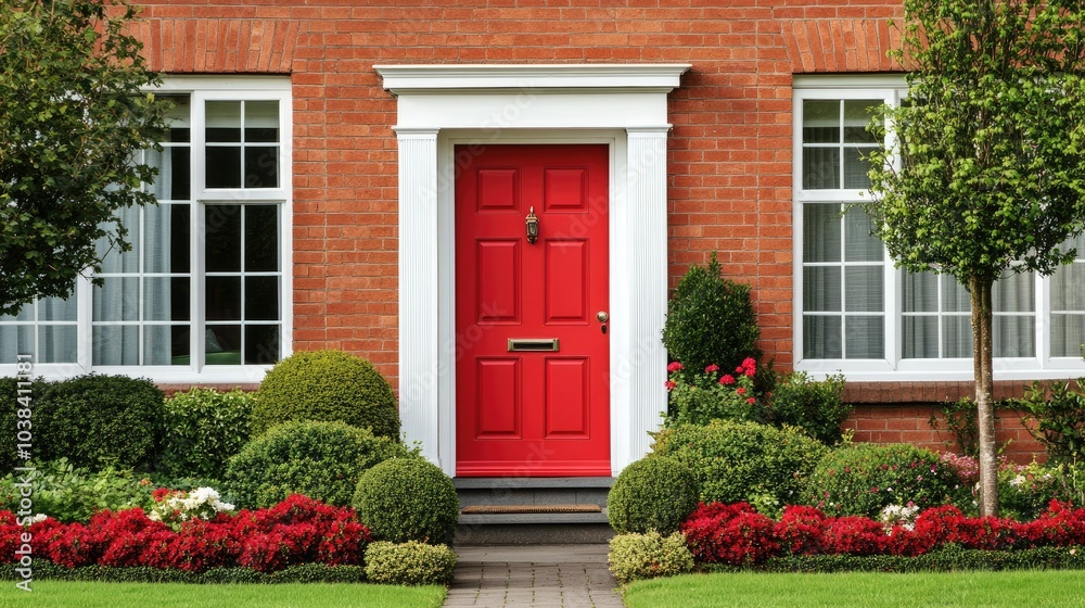 Fototapeta premium Classic Red Brick House with Bold Entrance