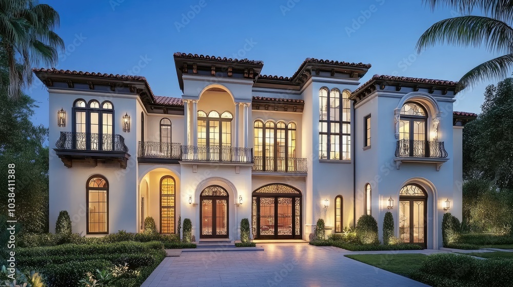 Elegant Contemporary House Exterior at Dusk Elegant Contemporary House Exterior at Dusk