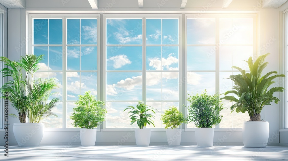 Fototapeta premium Bright Contemporary Room with Lush Green Plants